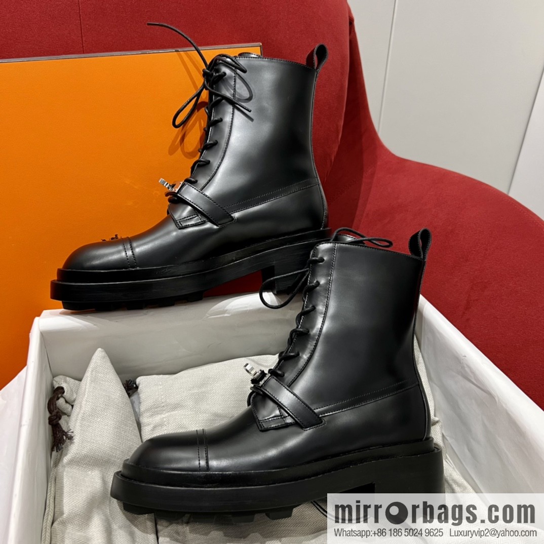 Hermes Hermès Glossy Calfskin Platform and Ankle Boots Martin Boots
