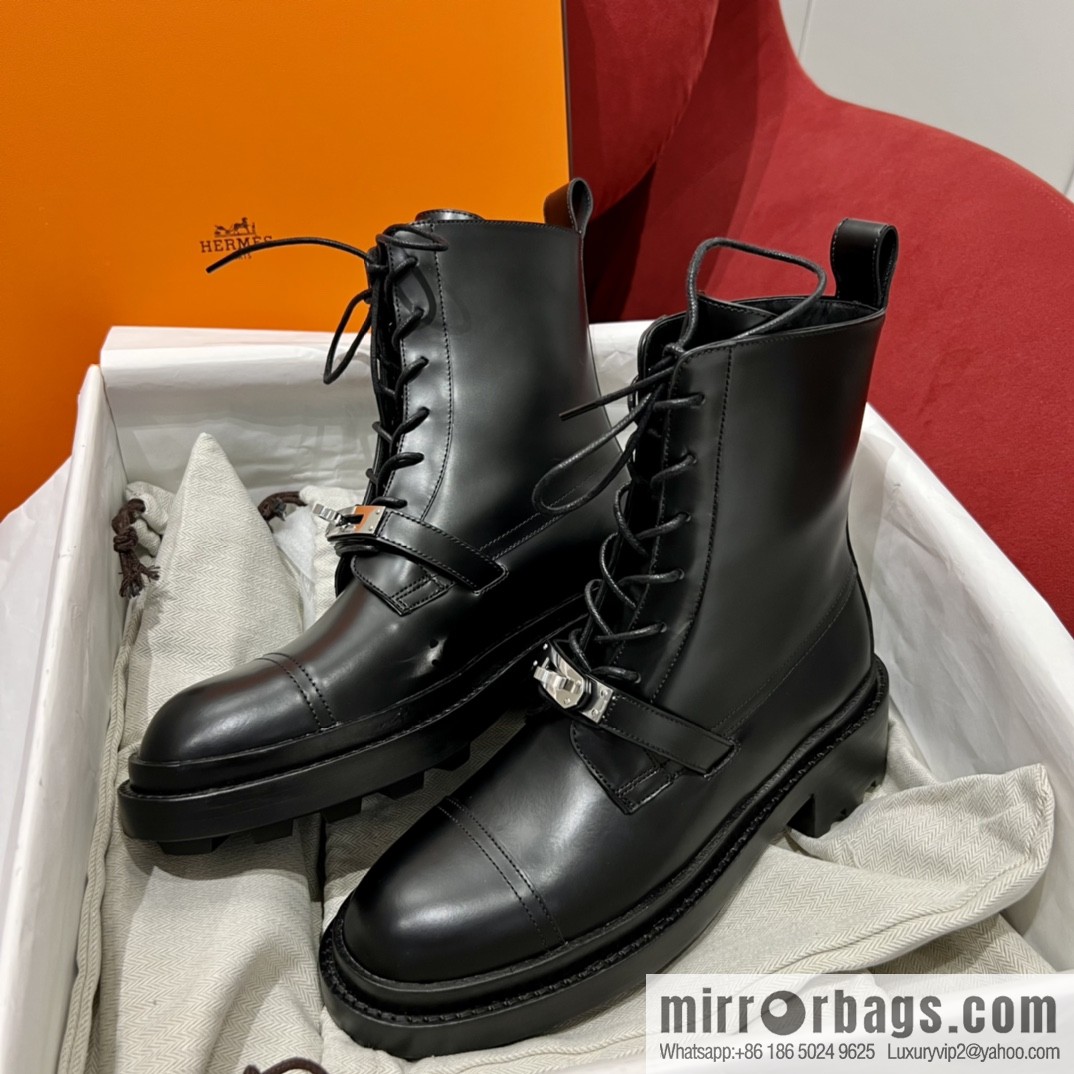 Hermes Hermès Glossy Calfskin Platform and Ankle Boots Martin Boots