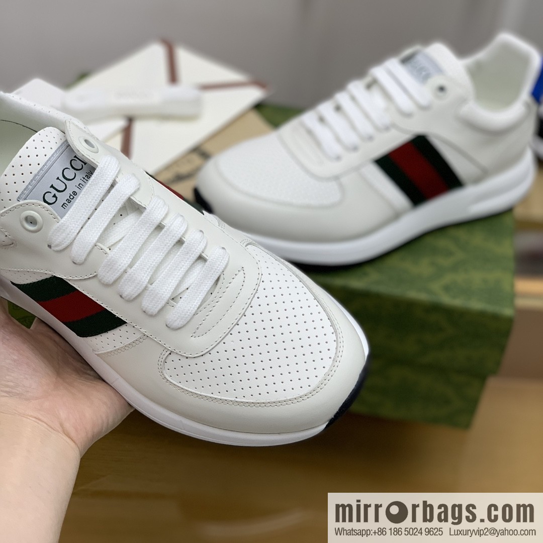 Gucci Gucci uses leather red and green webbing men's sports running shoes