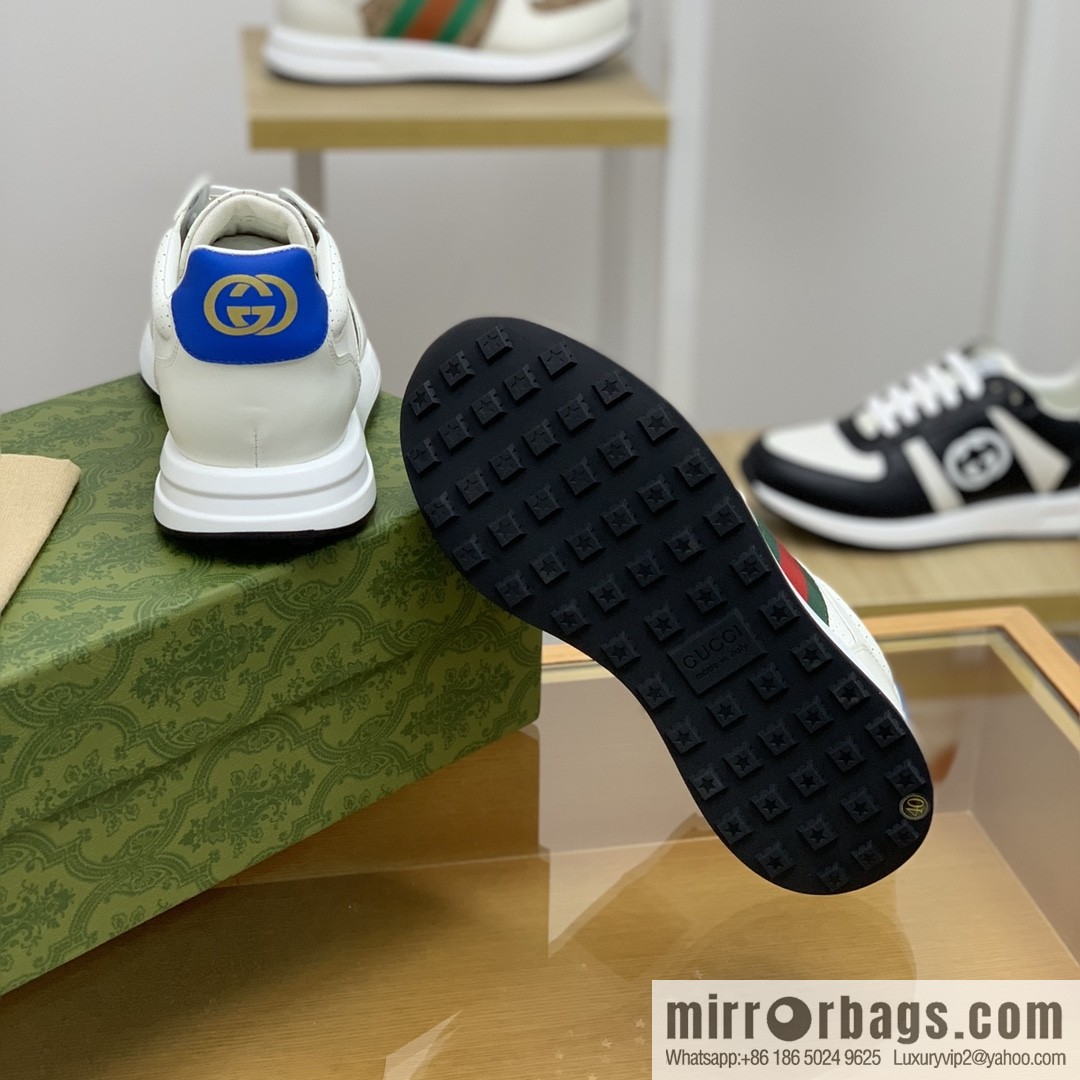 Gucci Gucci uses leather red and green webbing men's sports running shoes