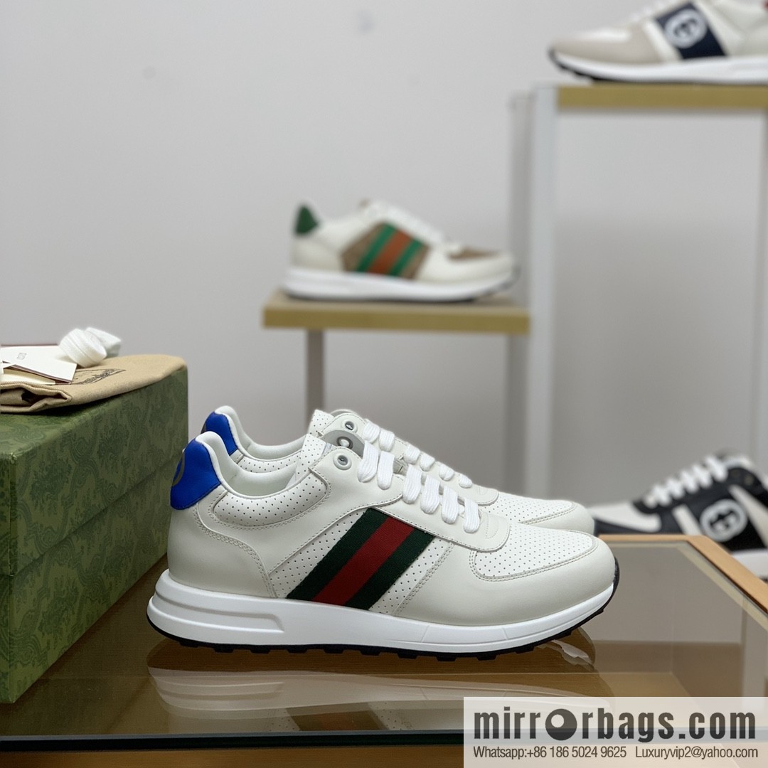 Gucci Gucci uses leather red and green webbing men's sports running shoes