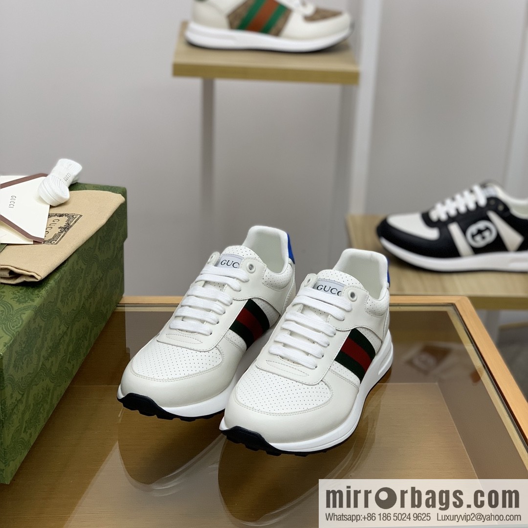 Gucci Gucci uses leather red and green webbing men's sports running shoes