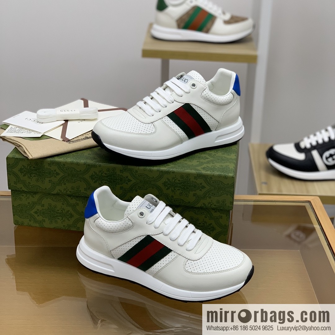 Gucci Gucci uses leather red and green webbing men's sports running shoes
