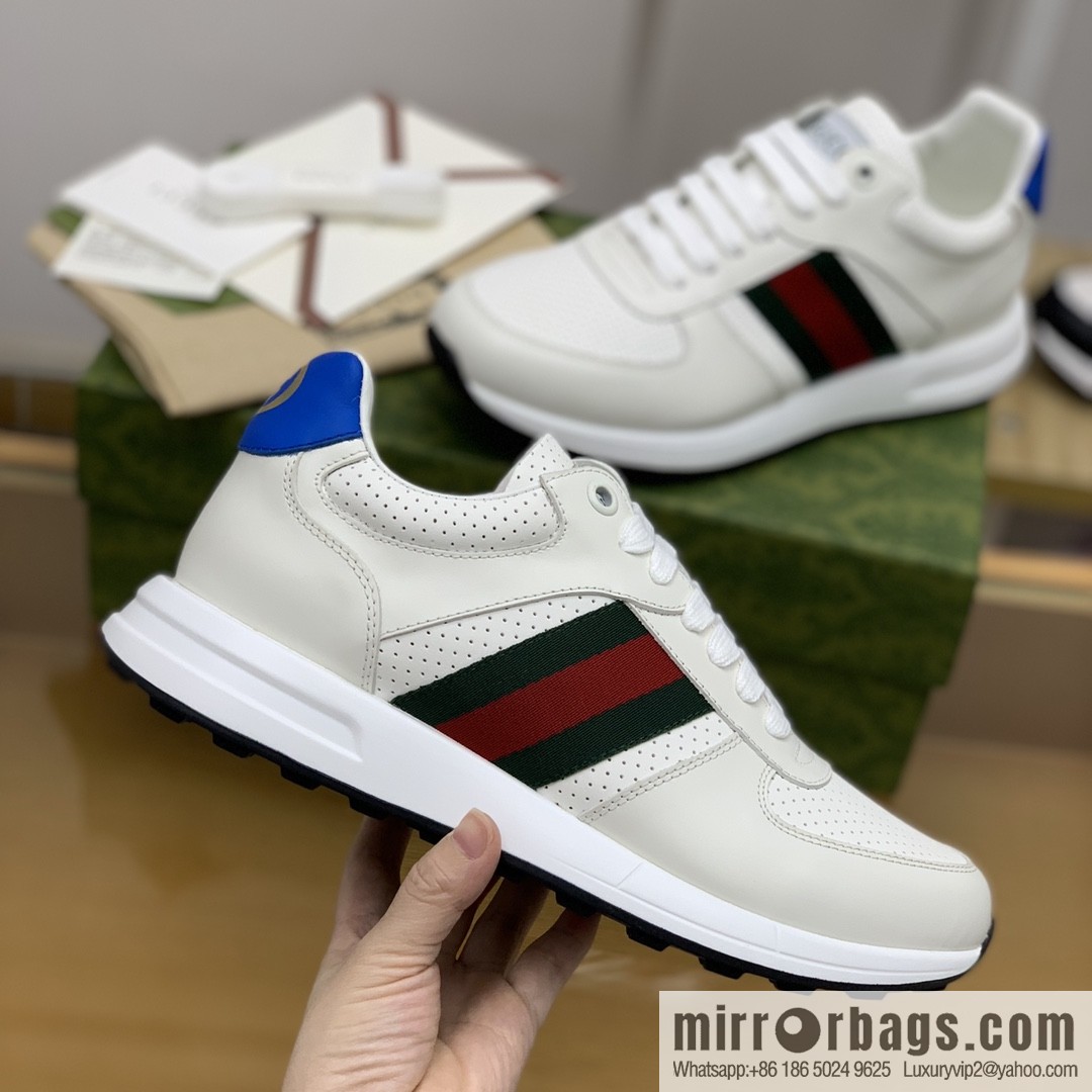 Gucci Gucci uses leather red and green webbing men's sports running shoes