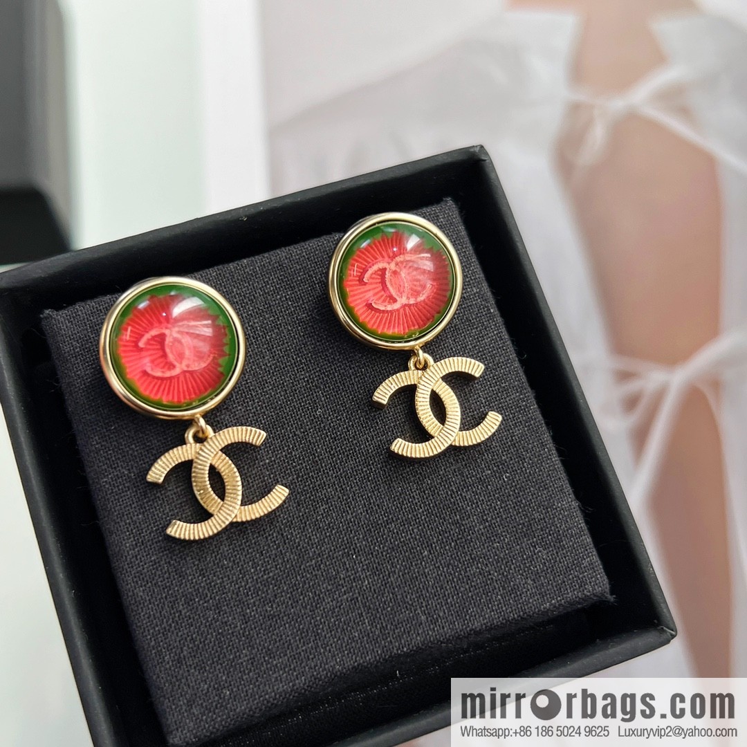 New ☑️ CHANEL Chanel c2 red cat eye double c stud earrings