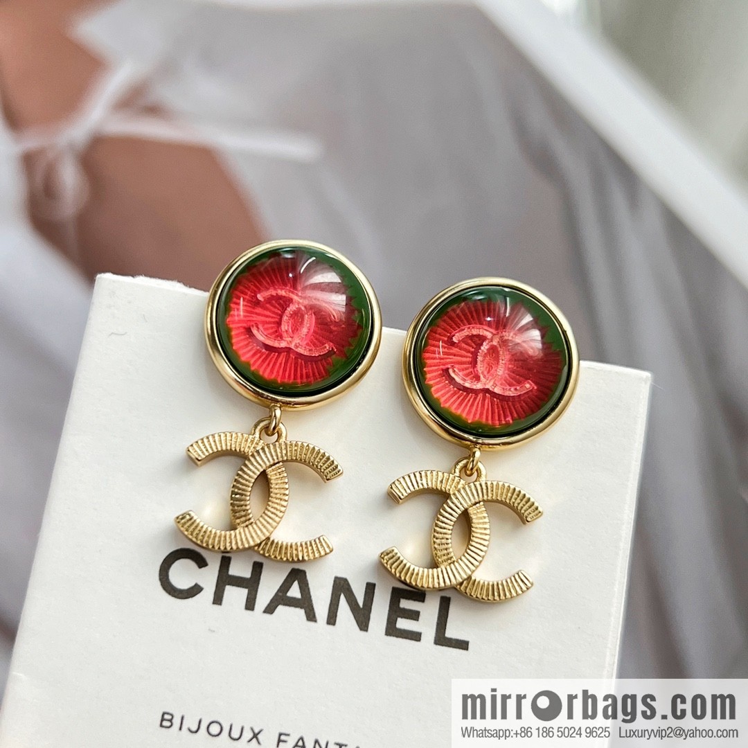 New ☑️ CHANEL Chanel c2 red cat eye double c stud earrings