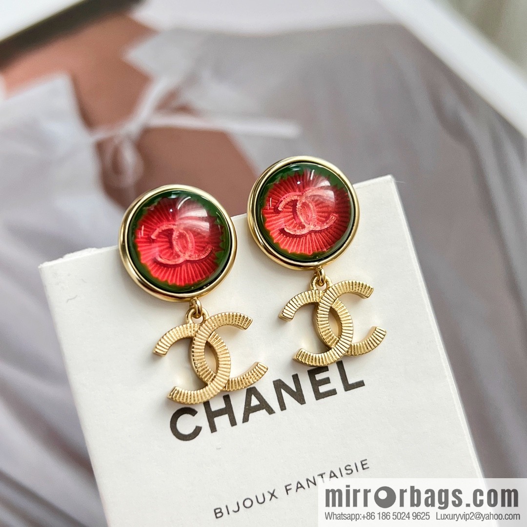 New ☑️ CHANEL Chanel c2 red cat eye double c stud earrings