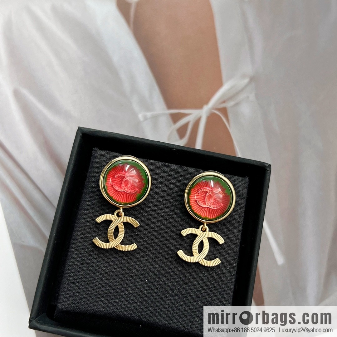 New ☑️ CHANEL Chanel c2 red cat eye double c stud earrings