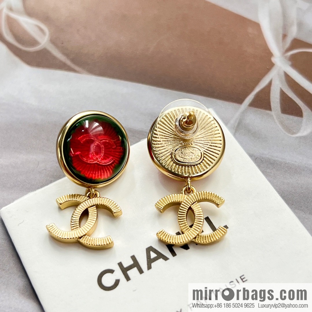 New ☑️ CHANEL Chanel c2 red cat eye double c stud earrings