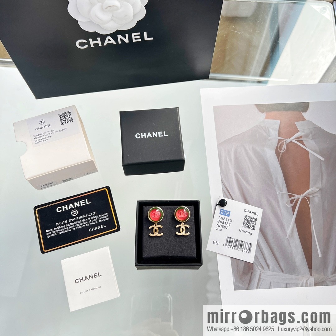 New ☑️ CHANEL Chanel c2 red cat eye double c stud earrings