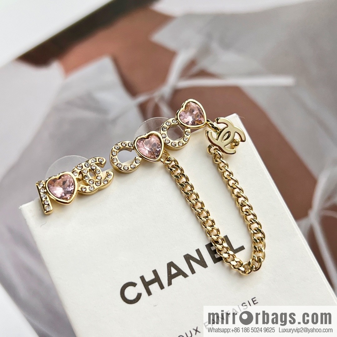 New ☑️ CHANEL Chanel c1 double c pink peach heart earrings
