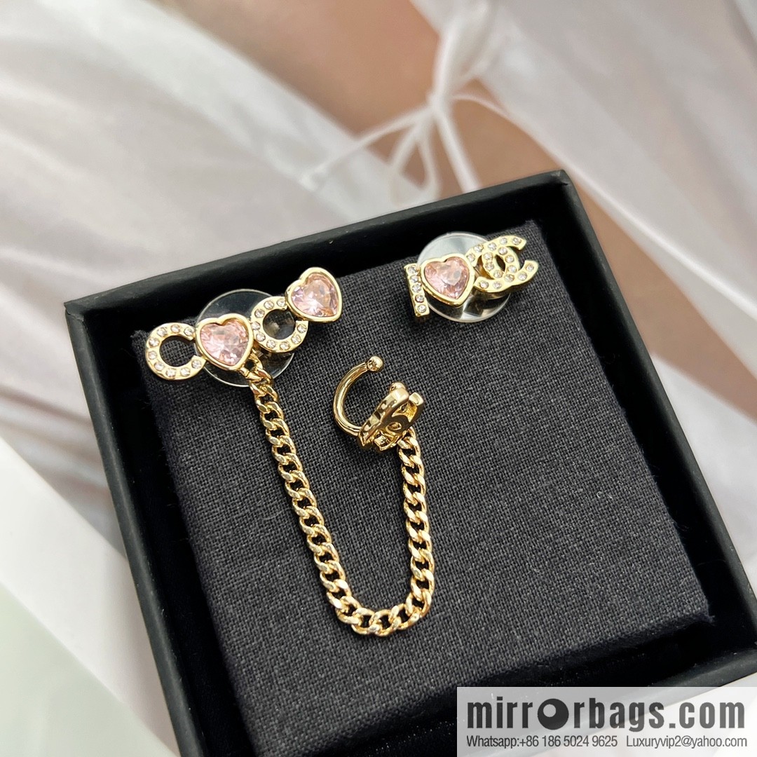 New ☑️ CHANEL Chanel c1 double c pink peach heart earrings