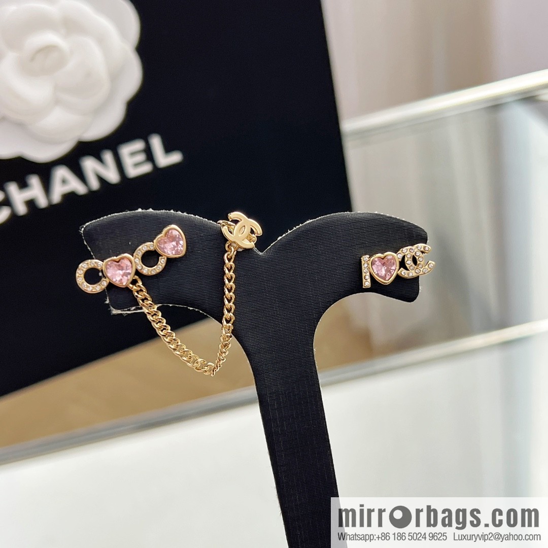New ☑️ CHANEL Chanel c1 double c pink peach heart earrings