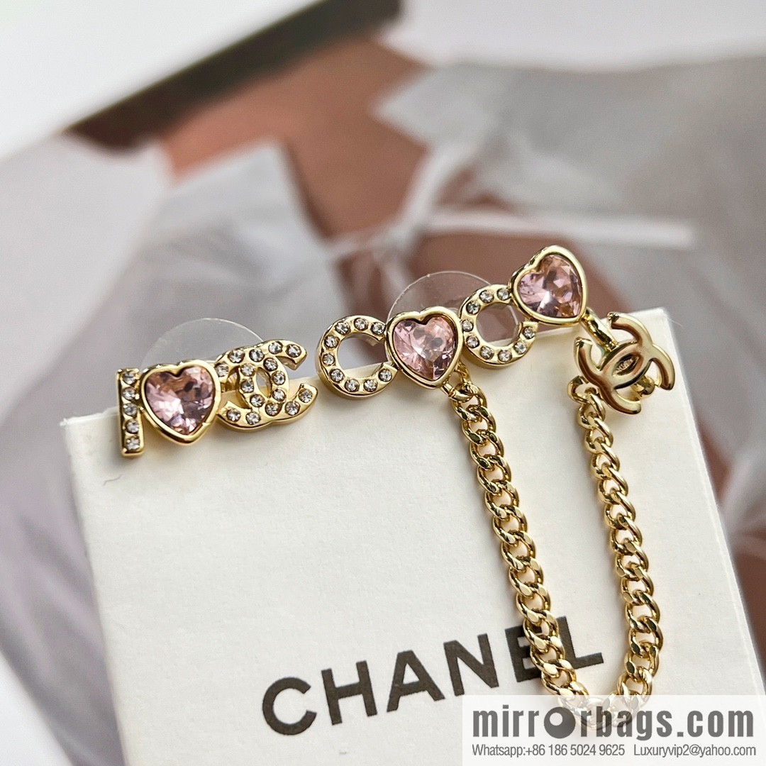 New ☑️ CHANEL Chanel c1 double c pink peach heart earrings