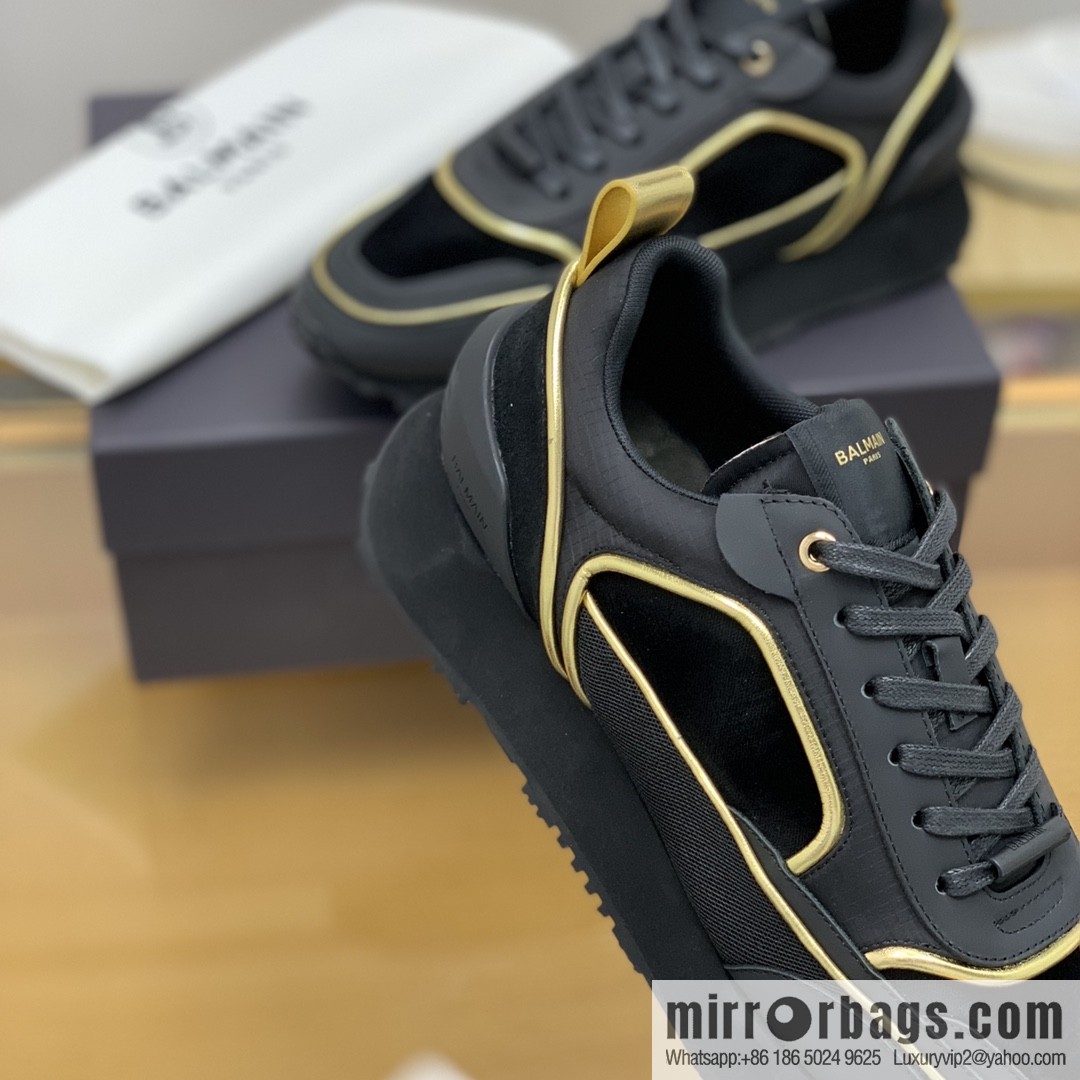 BALMA Balmain, made of calfskin polyester waterproof fabric, turned fur material, men's mecha style Casual Shoes