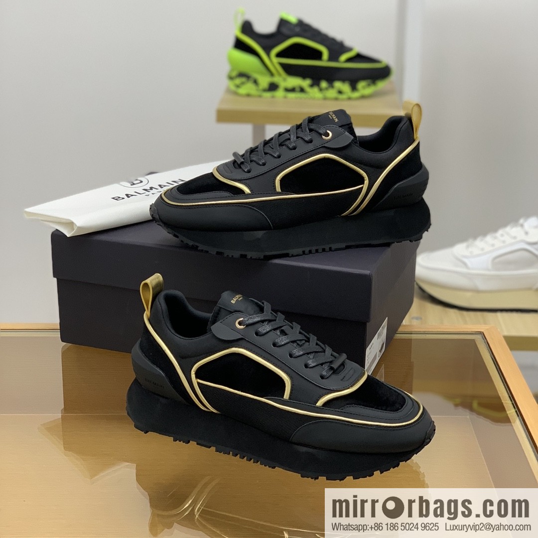 BALMA Balmain, made of calfskin polyester waterproof fabric, turned fur material, men's mecha style Casual Shoes