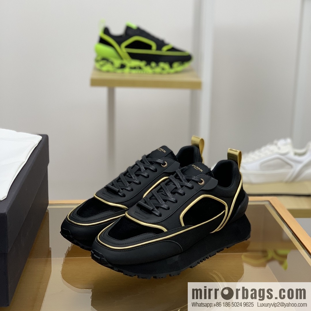 BALMA Balmain, made of calfskin polyester waterproof fabric, turned fur material, men's mecha style Casual Shoes