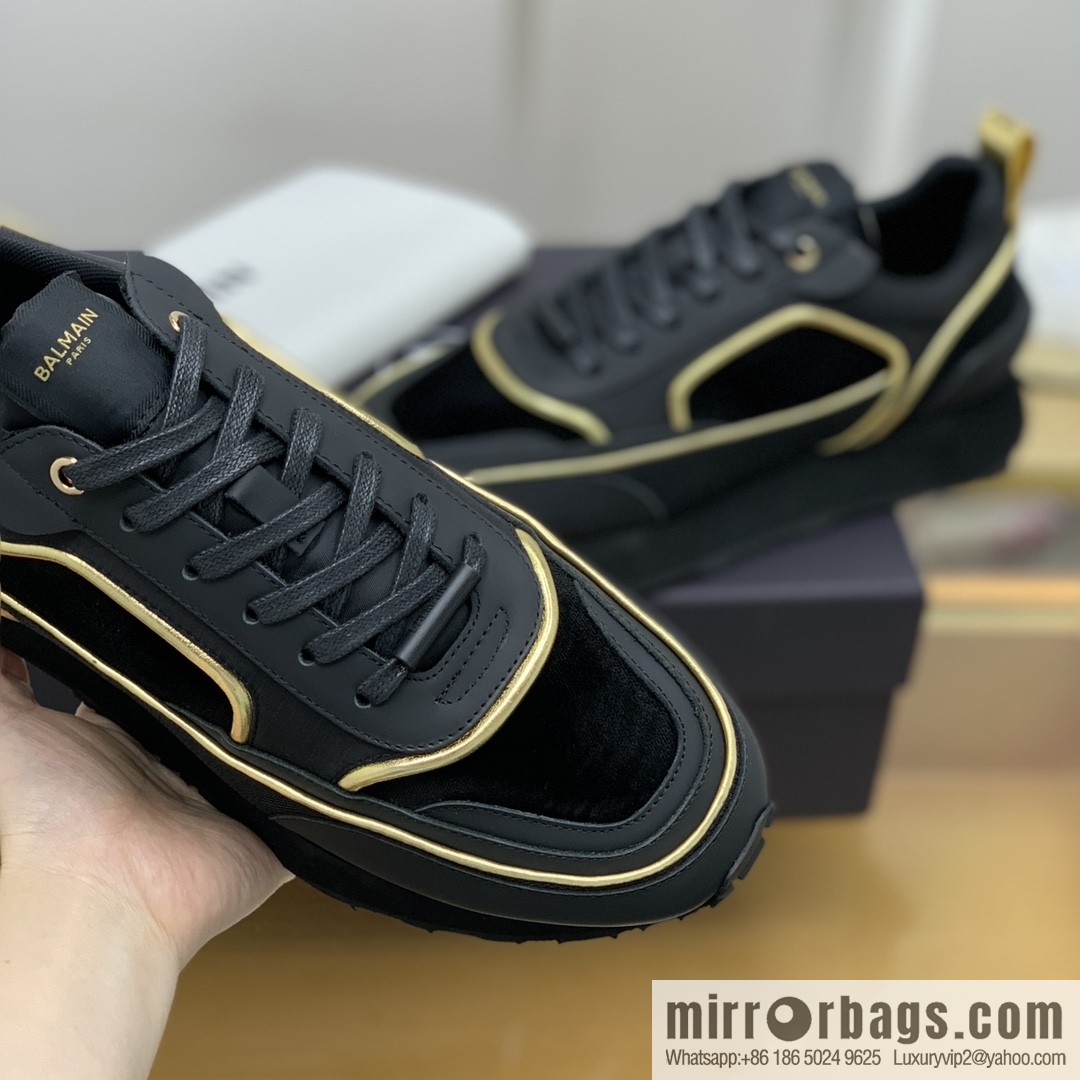 BALMA Balmain, made of calfskin polyester waterproof fabric, turned fur material, men's mecha style Casual Shoes