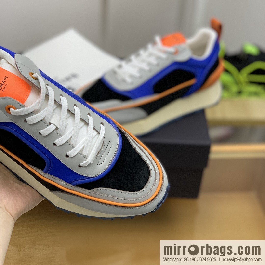 BALMA Balmain, made of calfskin polyester waterproof fabric, turned fur material, men's mecha style Casual Shoes