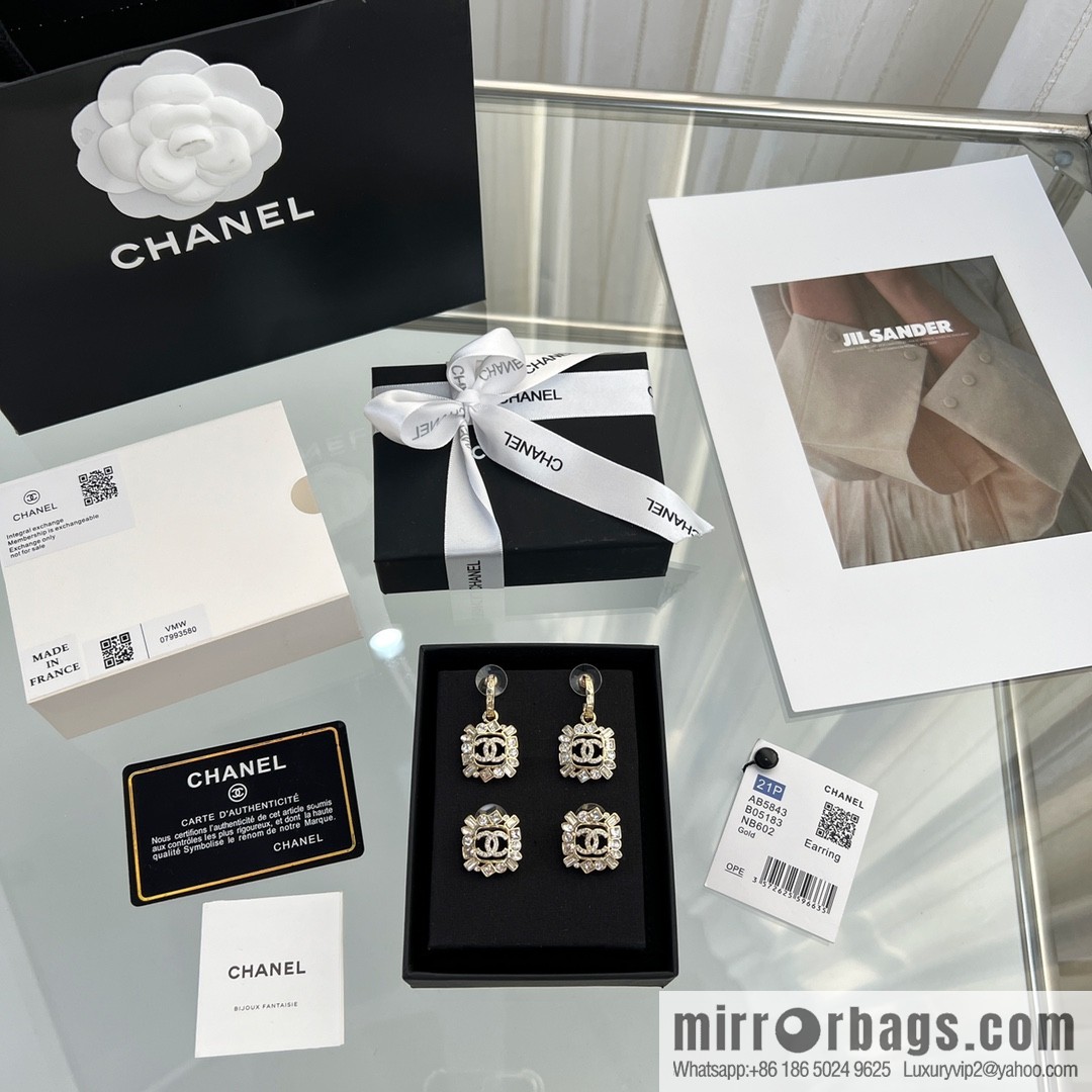 New ☑️ CHANEL Chanel c2 double c square full diamond stud earrings