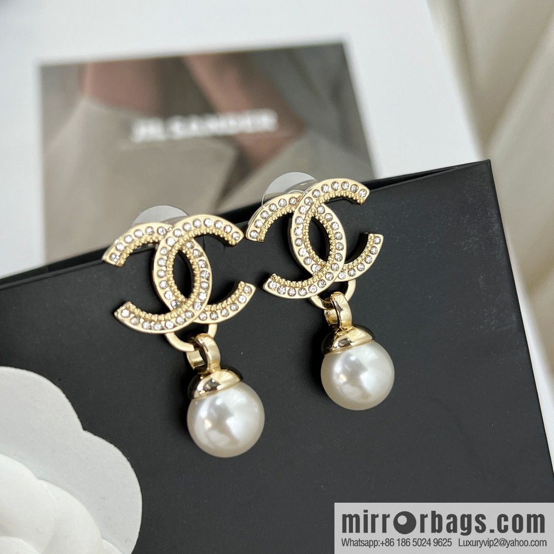 New ☑️ CHANEL Chanel c2 double c pearl stud earrings