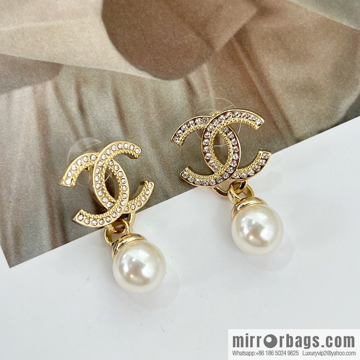 New ☑️ CHANEL Chanel c2 double c pearl stud earrings