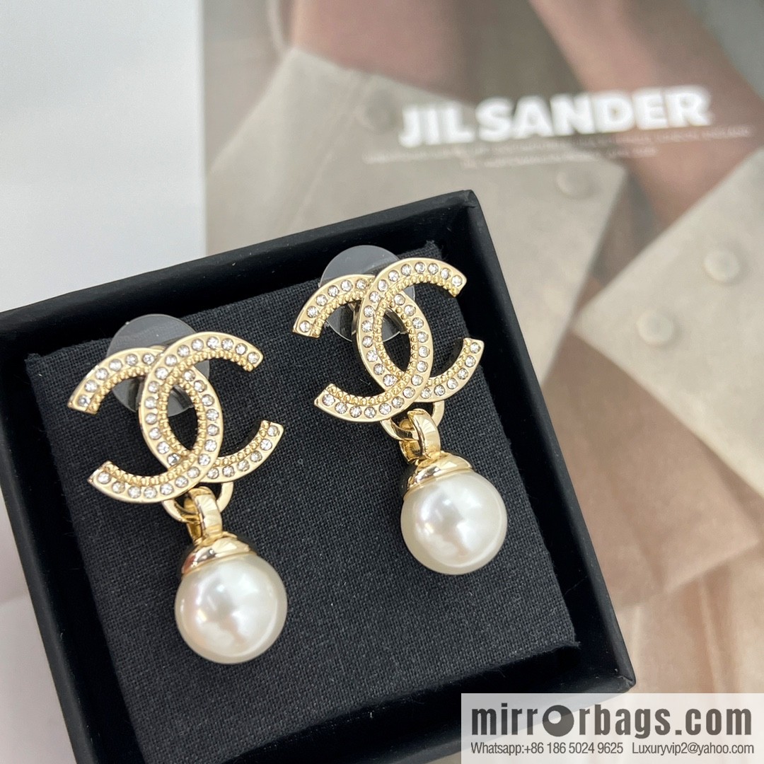 New ☑️ CHANEL Chanel c2 double c pearl stud earrings