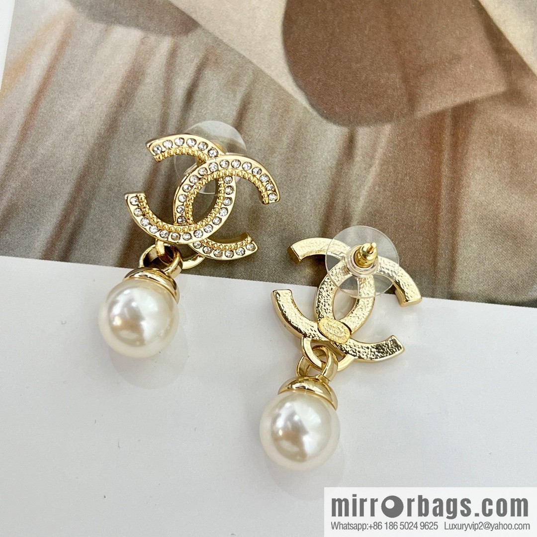 New ☑️ CHANEL Chanel c2 double c pearl stud earrings