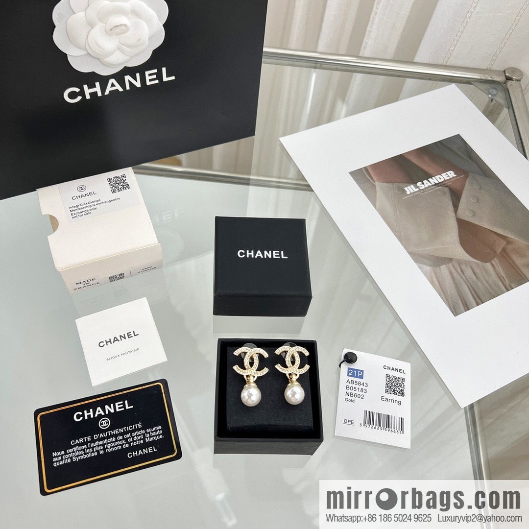 New ☑️ CHANEL Chanel c2 double c pearl stud earrings