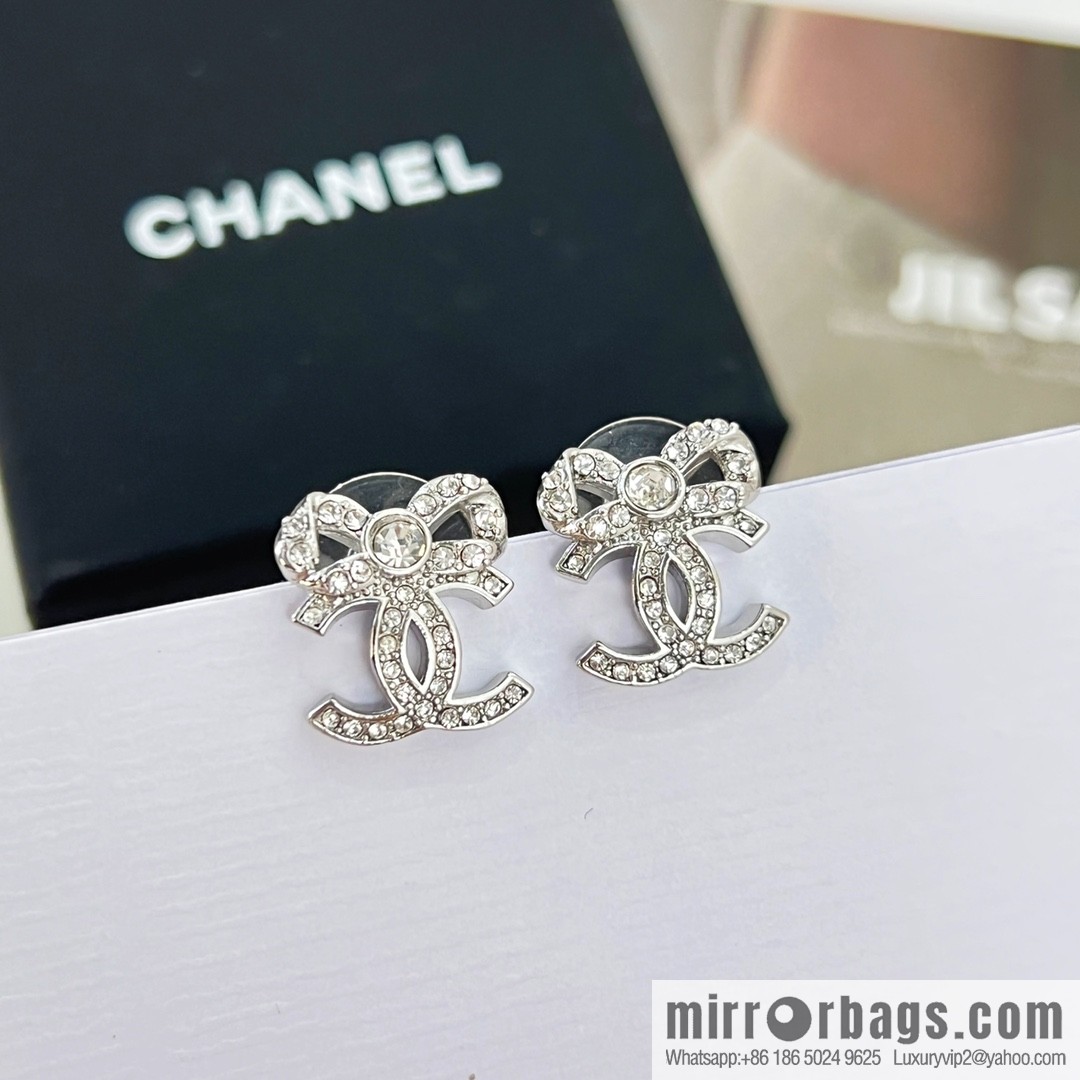 New ☑️ CHANEL Chanel double c full diamond bow stud earrings
