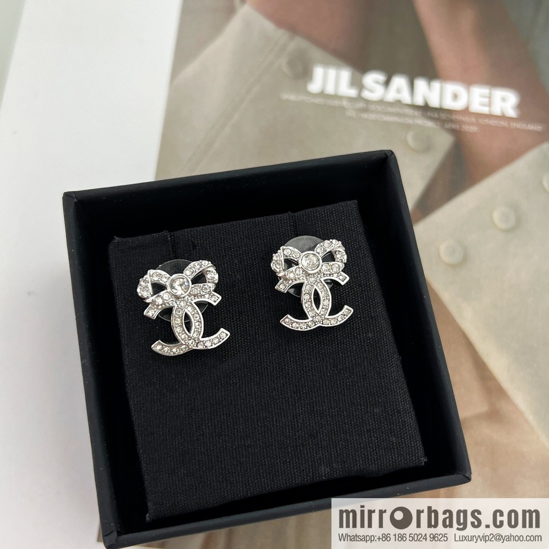 New ☑️ CHANEL Chanel double c full diamond bow stud earrings