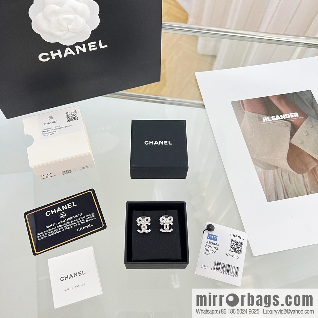 New ☑️ CHANEL Chanel double c full diamond bow stud earrings