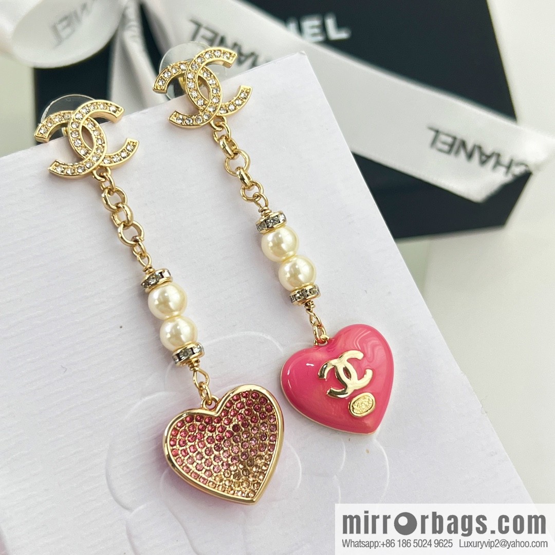 New ☑️ CHANEL Chanel c2 double c peach heart love pearl stud earrings