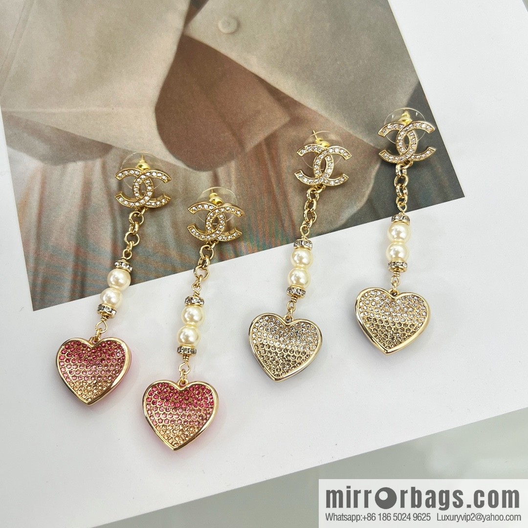New ☑️ CHANEL Chanel c2 double c peach heart love pearl stud earrings