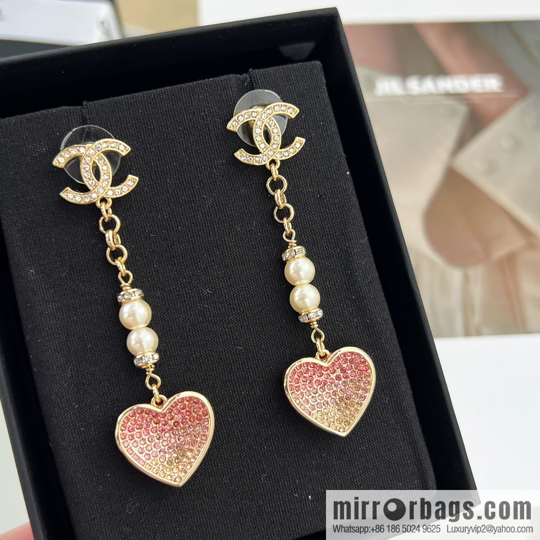 New ☑️ CHANEL Chanel c2 double c peach heart love pearl stud earrings