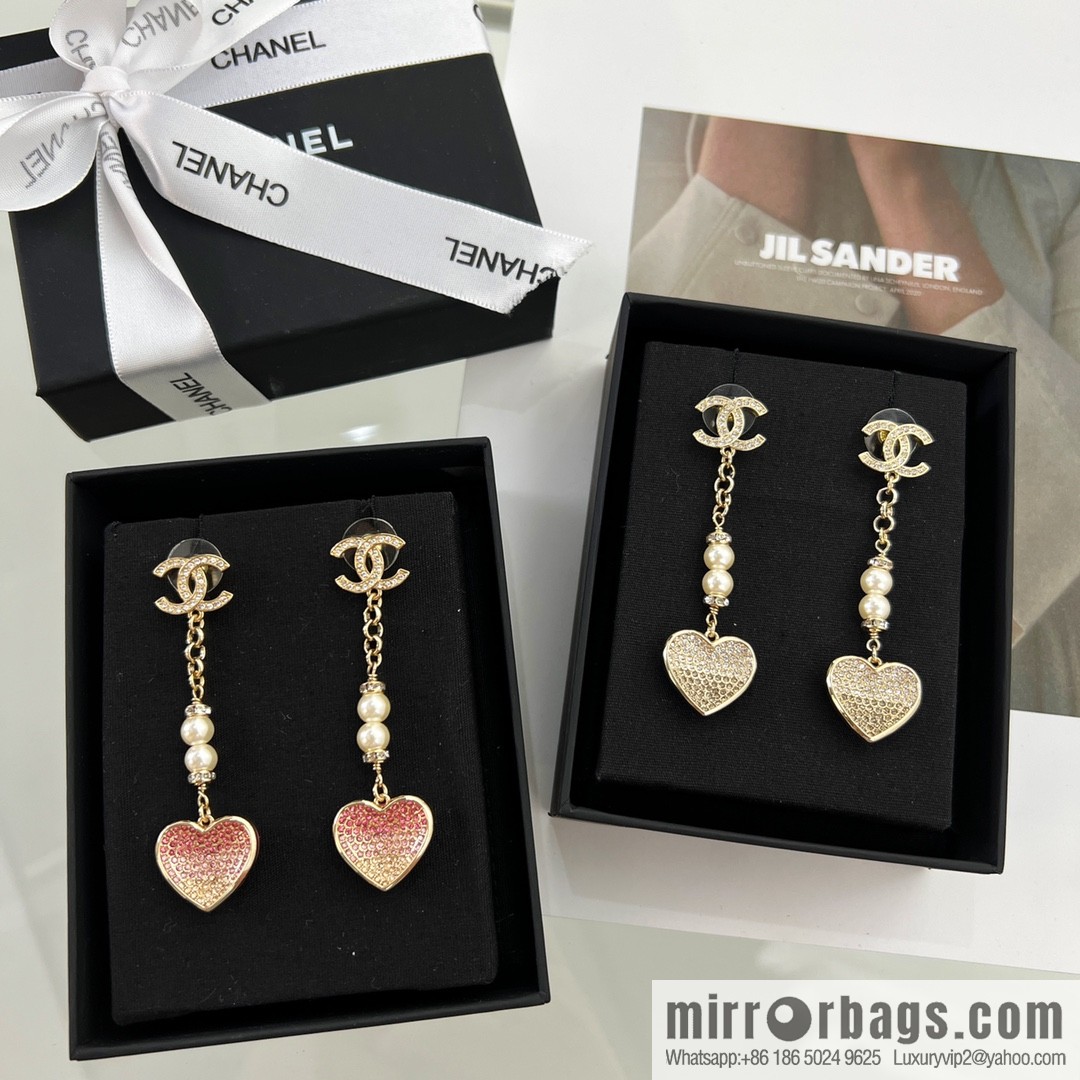 New ☑️ CHANEL Chanel c2 double c peach heart love pearl stud earrings