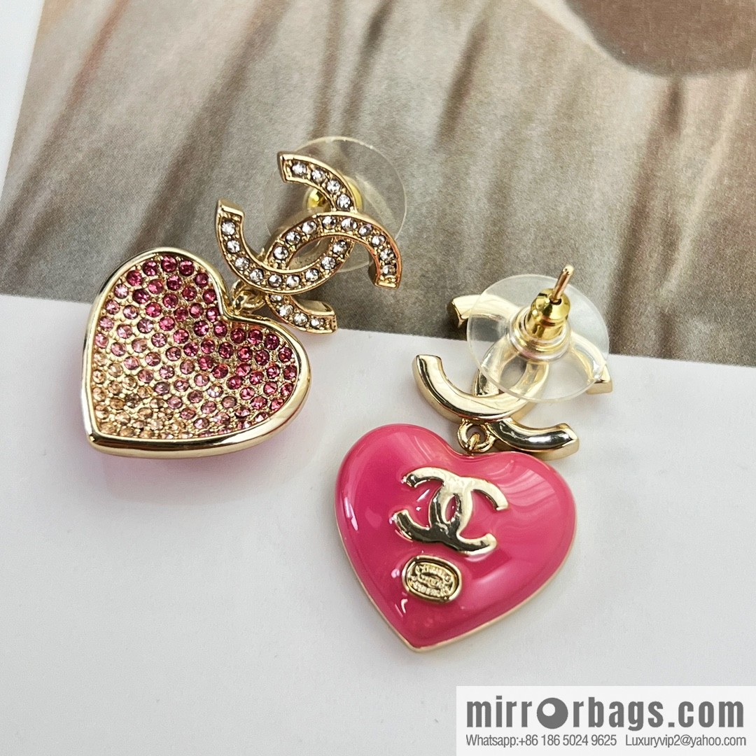 New ☑️ CHANEL Chanel c2 double c peach heart love stud earrings