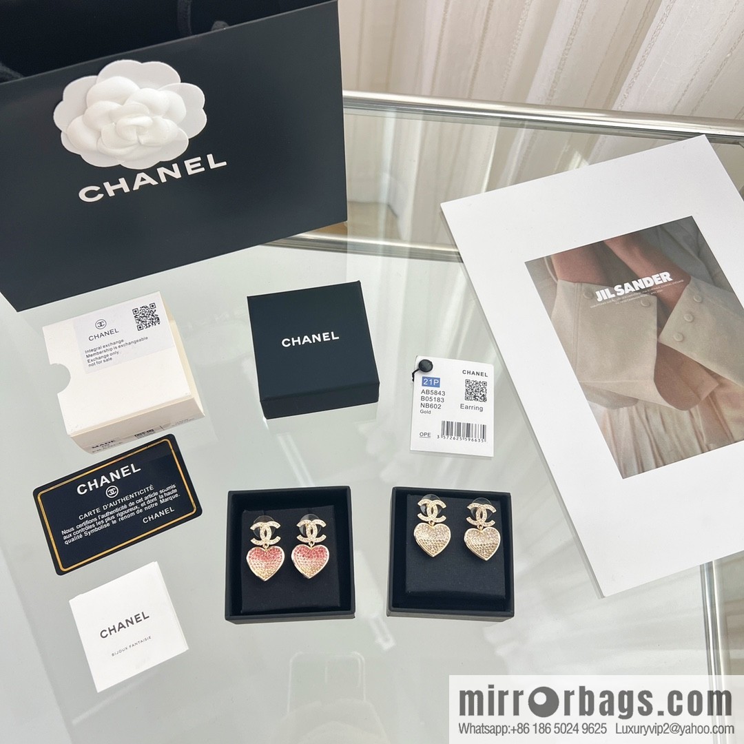 New ☑️ CHANEL Chanel c2 double c peach heart love stud earrings