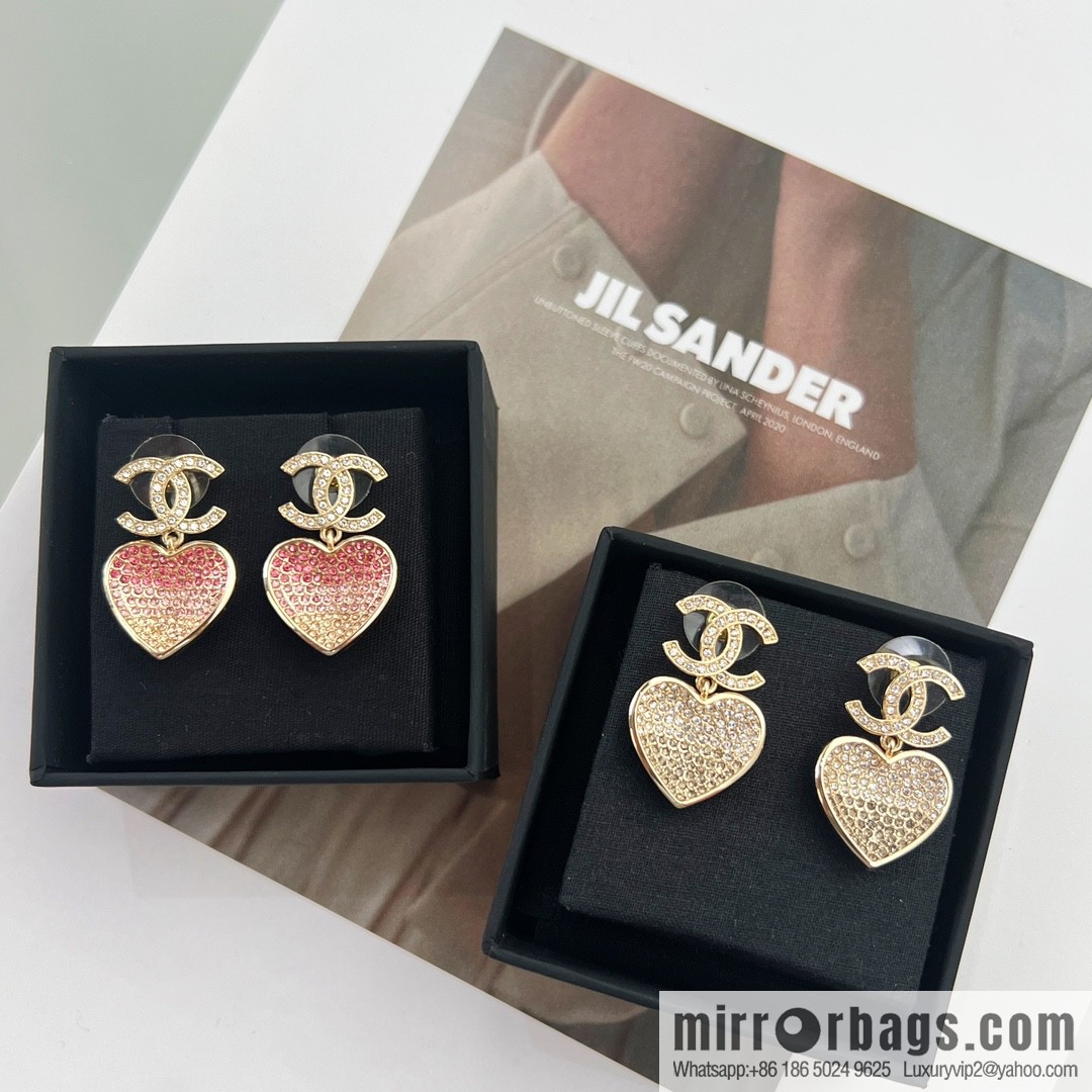 New ☑️ CHANEL Chanel c2 double c peach heart love stud earrings