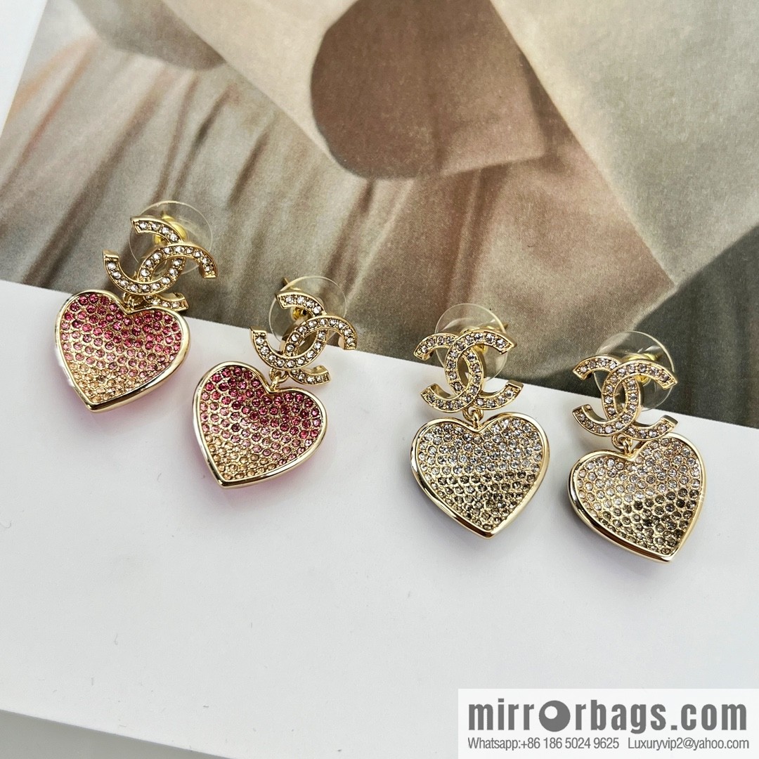 New ☑️ CHANEL Chanel c2 double c peach heart love stud earrings