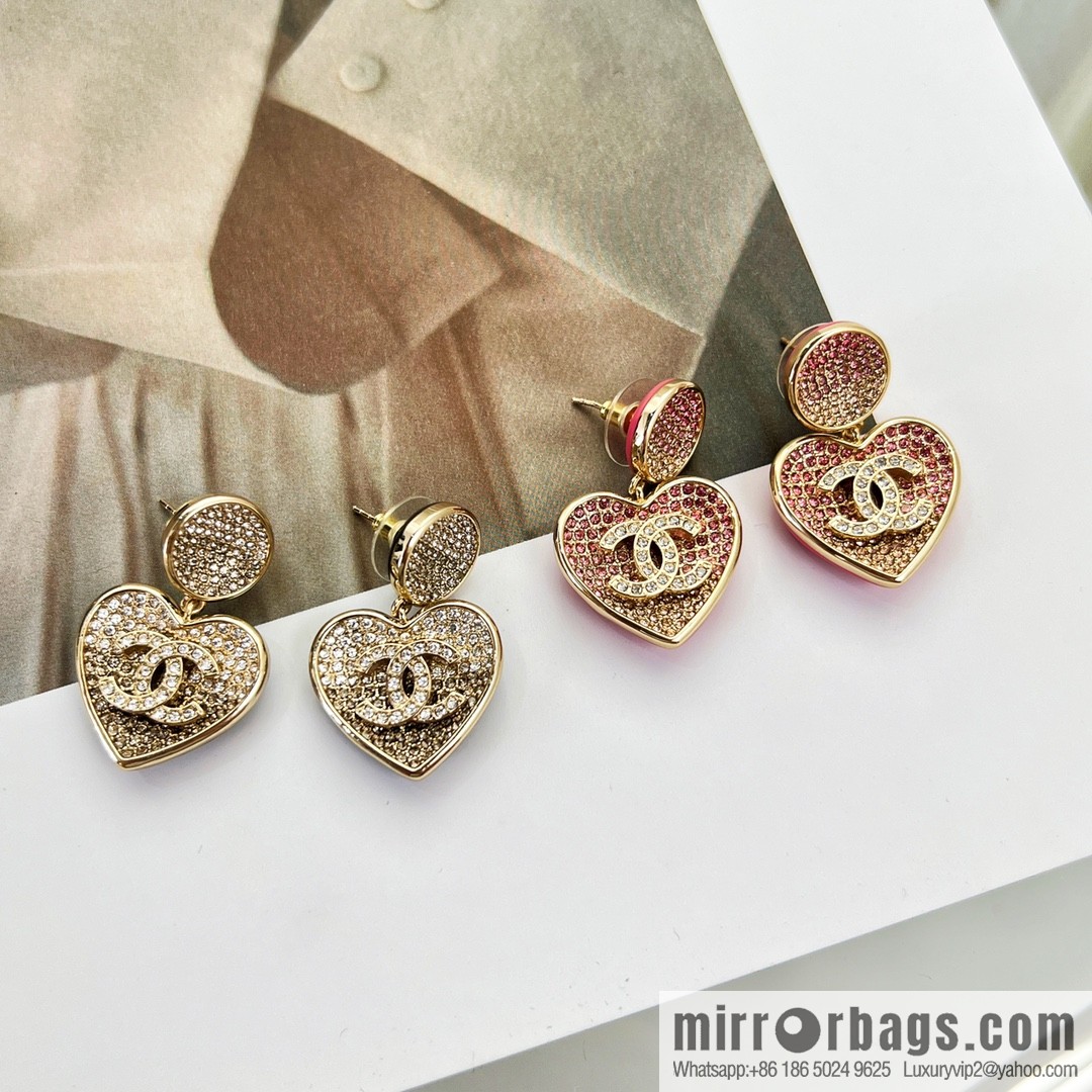 New ☑️ CHANEL Chanel c2 double c peach heart love stud earrings