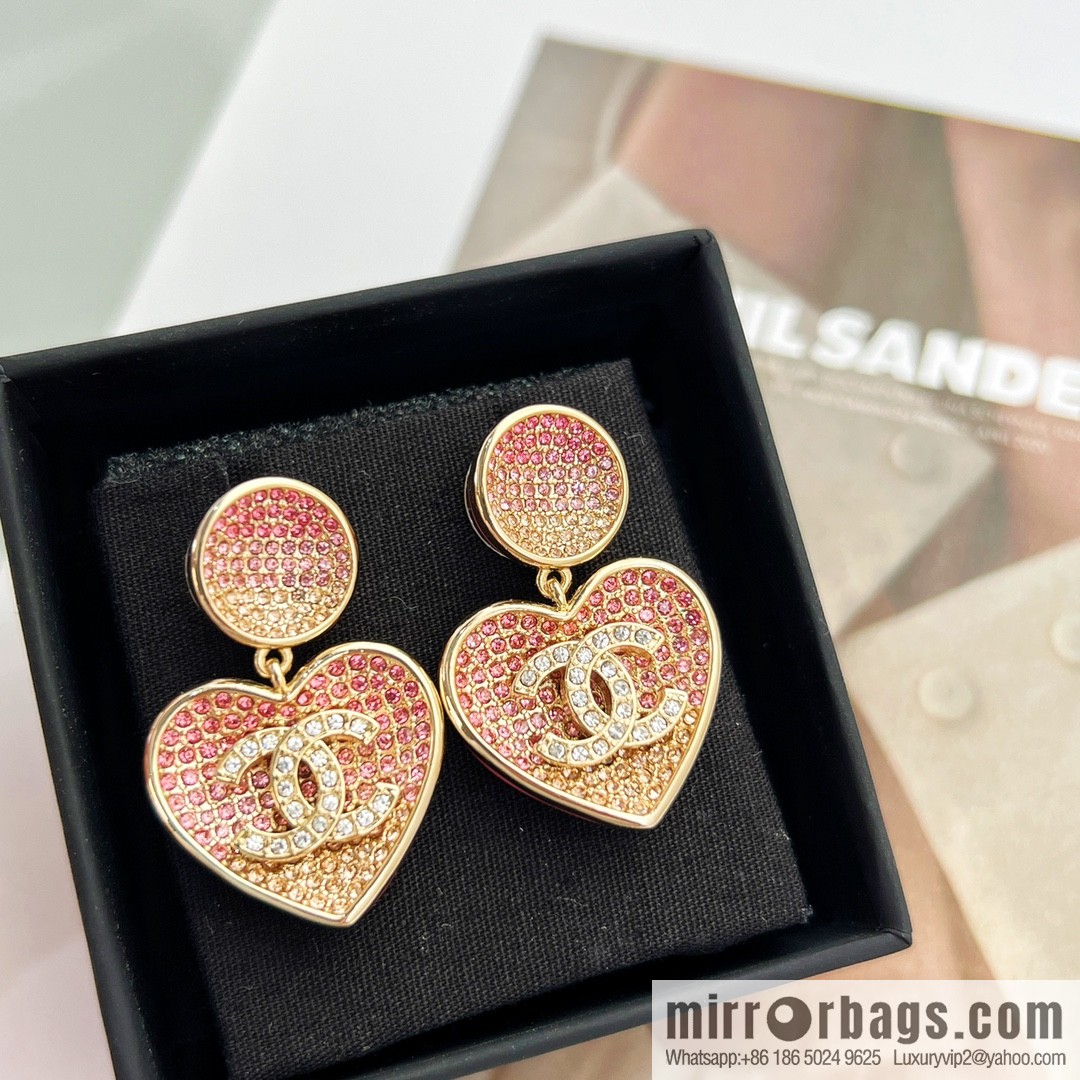 New ☑️ CHANEL Chanel c2 double c peach heart love stud earrings