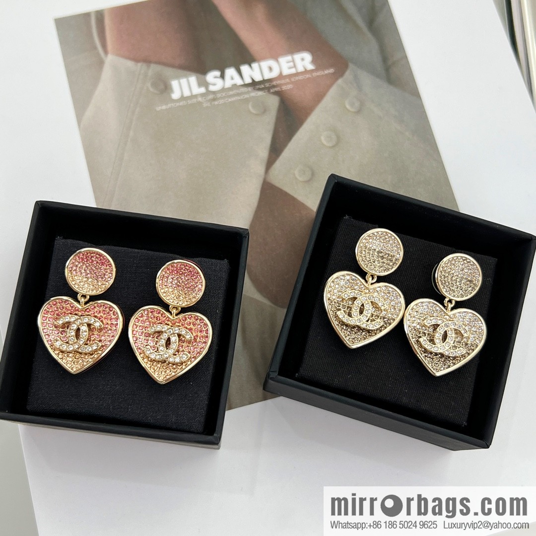 New ☑️ CHANEL Chanel c2 double c peach heart love stud earrings