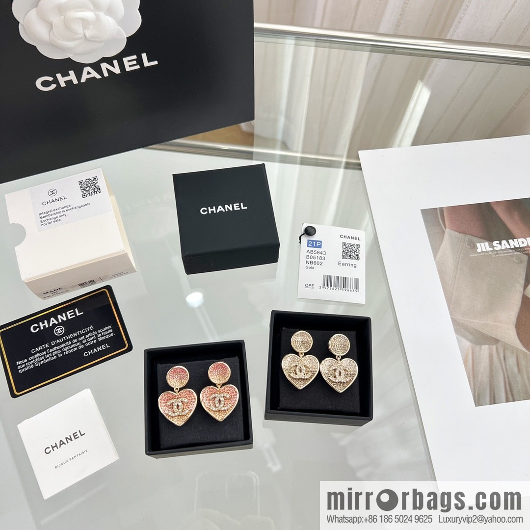 New ☑️ CHANEL Chanel c2 double c peach heart love stud earrings