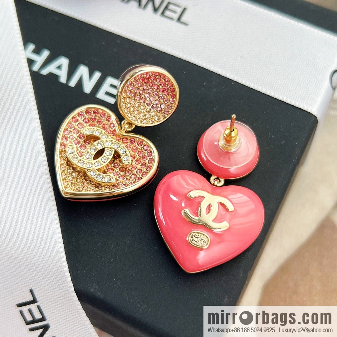 New ☑️ CHANEL Chanel c2 double c peach heart love stud earrings
