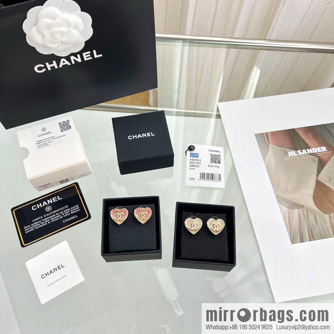 New ☑️ CHANEL Chanel c1 double c peach heart love stud earrings