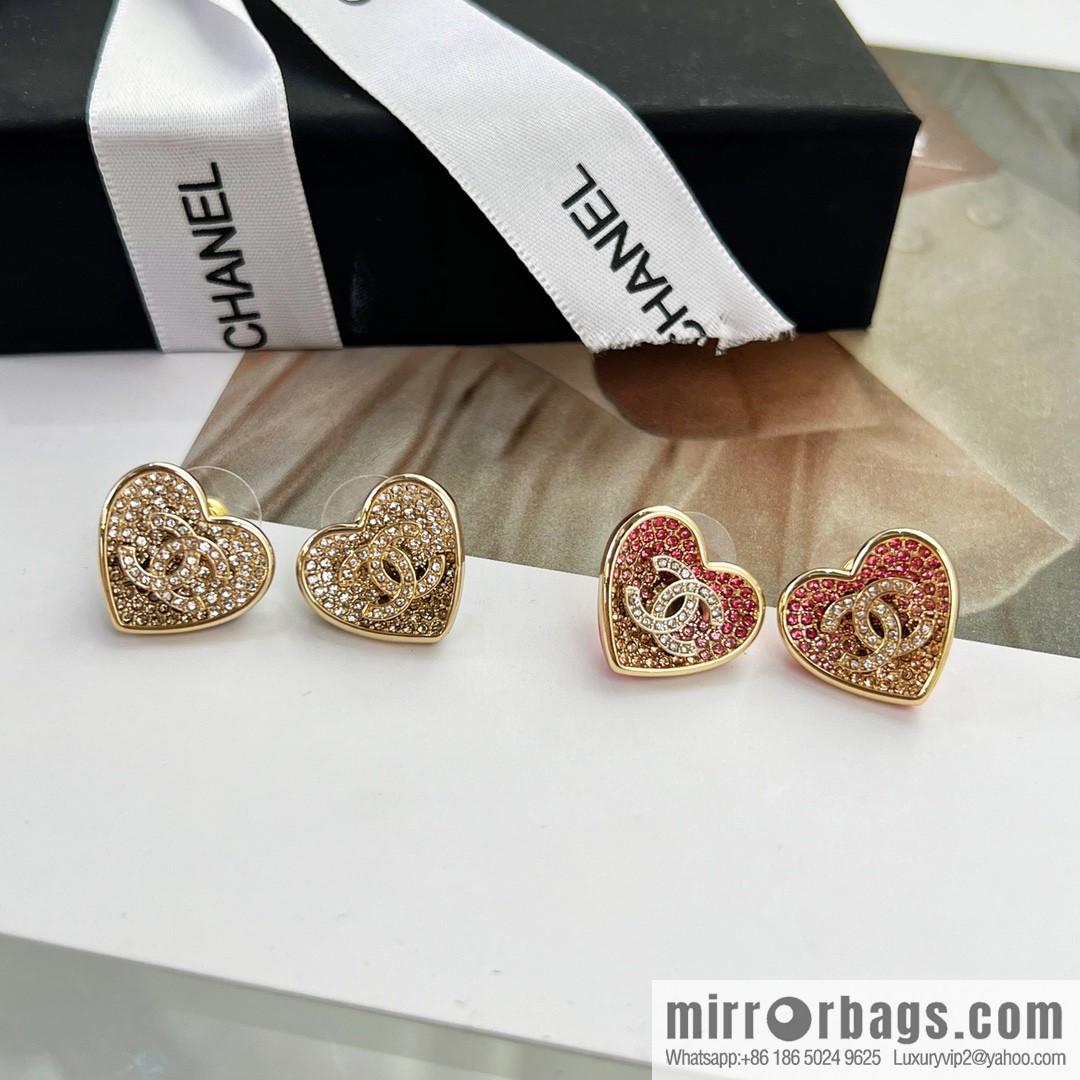 New ☑️ CHANEL Chanel c1 double c peach heart love stud earrings