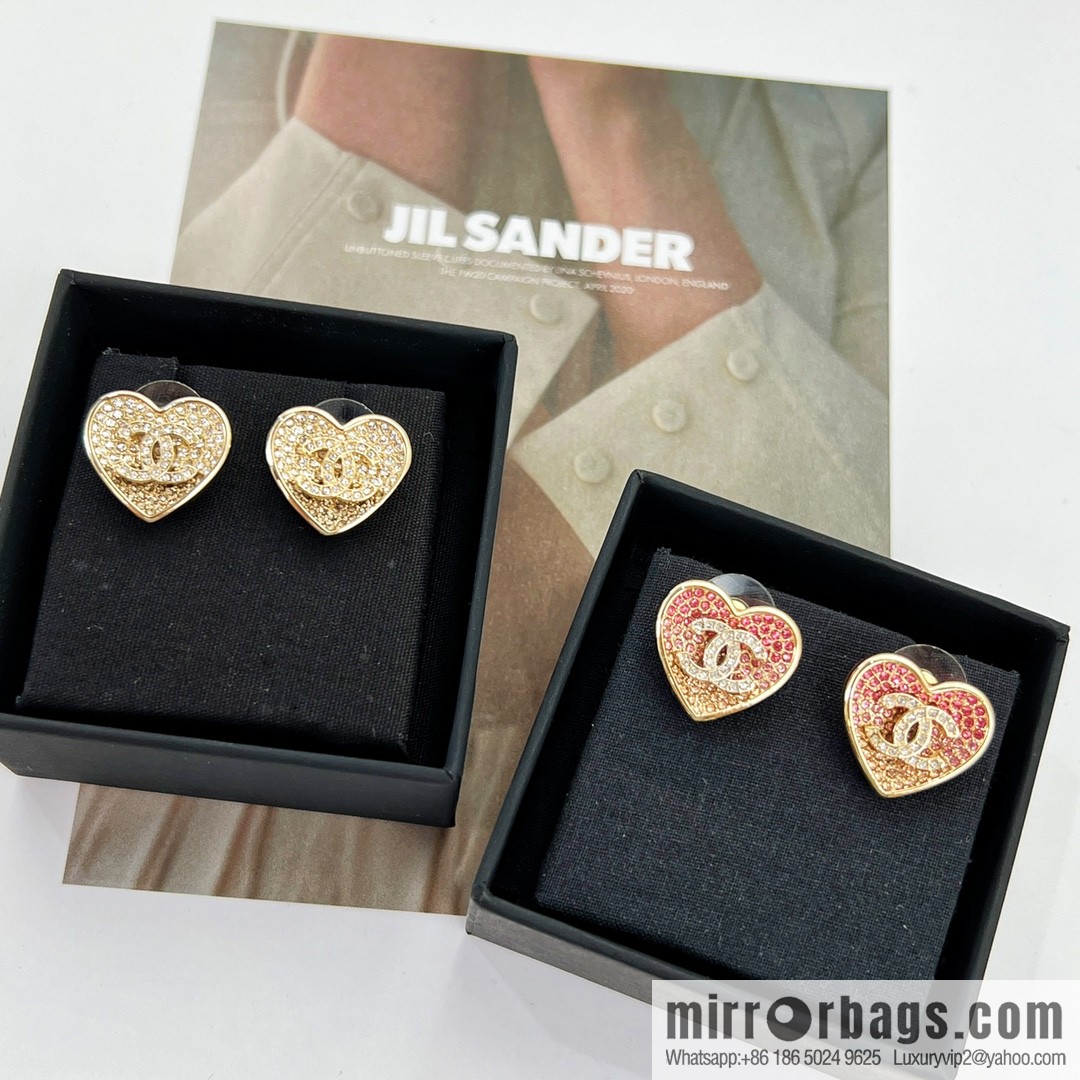 New ☑️ CHANEL Chanel c1 double c peach heart love stud earrings