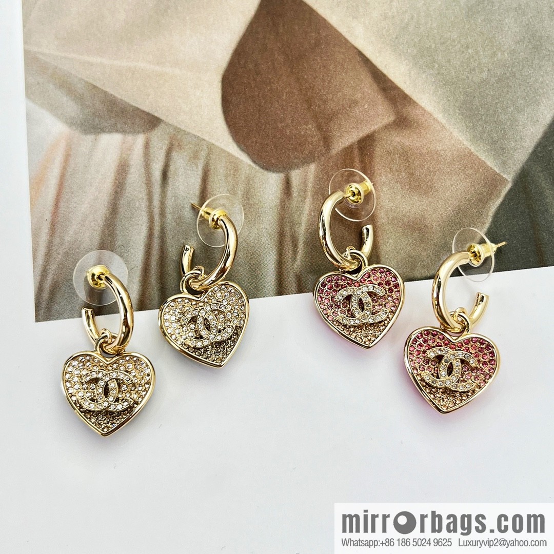 New ☑️ CHANEL Chanel c2 double c peach heart love stud earrings