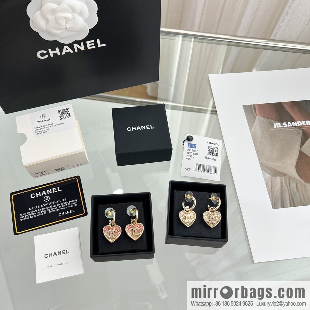 New ☑️ CHANEL Chanel c2 double c peach heart love stud earrings